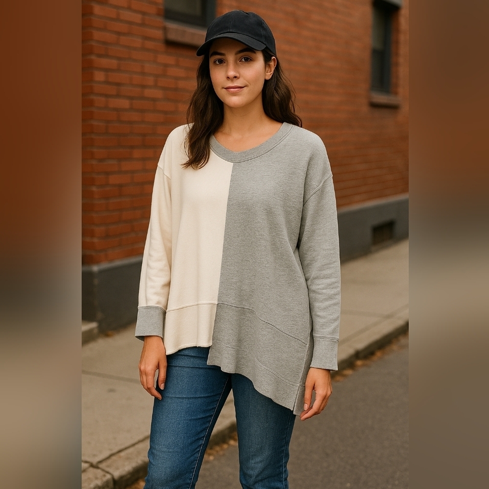 Wilt W725153 Women’s XS Gray White Colorblock Raw Hem Asymmetrical Long... - Picture 1 of 12